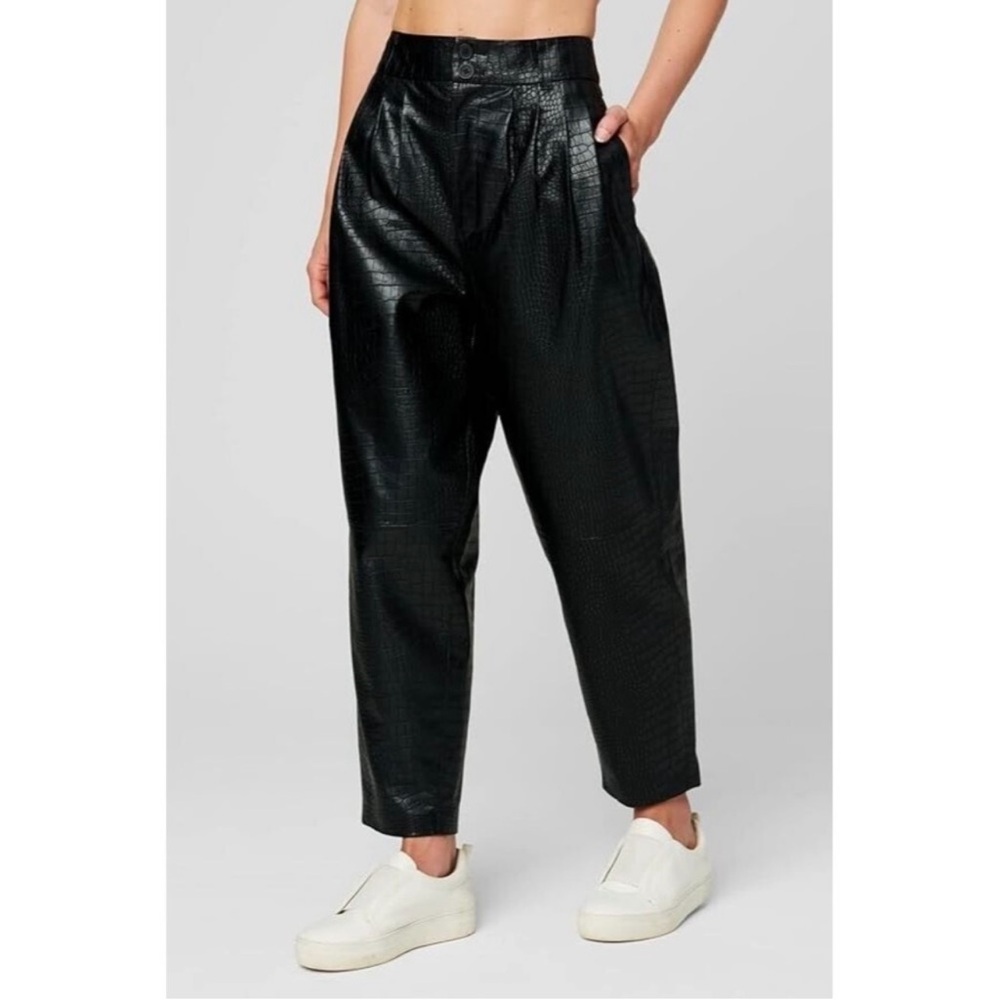 NWT Blank NYC Stay Real Faux Leather Pleated Straight Leg Croc Pants Black